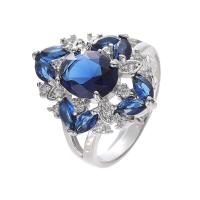 Kubieke zirconia messing ringen, met Cubic Zirconia, geplatineerd, mode sieraden & verschillende grootte voor keus & voor vrouw & gefacetteerde, blauw, nikkel, lood en cadmium vrij, 21mm, Verkocht door PC