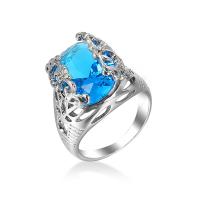 Bague Zircon cubique en laiton, avec zircon cubique, Plaqué de platine, bijoux de mode & unisexe & normes différentes pour le choix & facettes, blue ciel, protéger l'environnement, sans nickel, plomb et cadmium, Vendu par PC