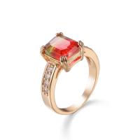 Bague Zircon cubique en laiton, avec zircon cubique, rectangle, Placage de couleur d'or, bijoux de mode & normes différentes pour le choix & pour femme & facettes, multicolore, protéger l'environnement, sans nickel, plomb et cadmium, 8x10mm, Vendu par PC