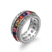 Bague Zircon cubique en laiton, avec zircon cubique, Plaqué de platine, bijoux de mode & unisexe & normes différentes pour le choix, multicolore, protéger l'environnement, sans nickel, plomb et cadmium, Vendu par PC