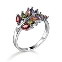 Bague Zircon cubique en laiton, avec zircon cubique, Plaqué de platine, bijoux de mode & normes différentes pour le choix & pour femme & facettes, multicolore, protéger l'environnement, sans nickel, plomb et cadmium, Vendu par PC