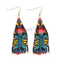 Seedbead Tassel Earring with Zinc Alloy Flower gold color plated Bohemian style & for woman Sold By Pair