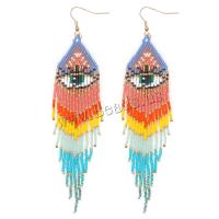 Seedbead Tassel Earring with Zinc Alloy gold color plated Bohemian style & evil eye pattern & for woman Sold By Pair