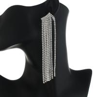 Fashion Fringe Earrings Iron plated fashion jewelry & with rhinestone Sold By Pair