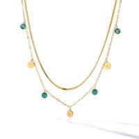 Collier d'acier titane, avec turquoise, avec 5cm chaînes de rallonge, Placage, Double couche & bijoux de mode & normes différentes pour le choix & modèles différents pour le choix, doré, 1mm, Longueur 43 cm, Vendu par PC