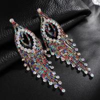 Iron Earring plated fashion jewelry & with rhinestone Sold By Pair