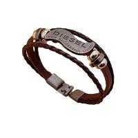 Zinc Alloy Armband, met PU, plated, multilayer & uniseks & met brief patroon, koffie kleur, 12mm, Lengte Ca 8.3 inch, Verkocht door PC