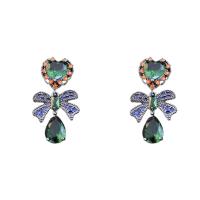 Brass Stud Earring fashion jewelry & micro pave cubic zirconia & for woman green nickel lead & cadmium free Sold By Pair