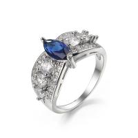 Circón cúbico anillo de latón, metal, con cúbica circonia, chapado en platina real, Joyería & diverso tamaño para la opción & para mujer & facetas, azul real, libre de níquel, plomo & cadmio, Vendido por UD