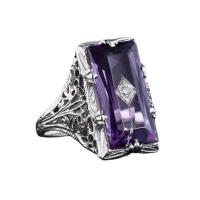 Bague Zircon cubique en laiton, avec zircon cubique, rectangle, Plaqué de platine, bijoux de mode & normes différentes pour le choix & pour femme & facettes, violet, protéger l'environnement, sans nickel, plomb et cadmium, Vendu par PC