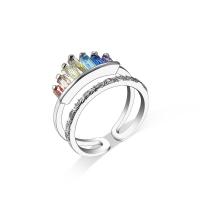 Bague Zircon cubique en laiton, avec zircon cubique, couronne, Plaqué de platine, Réglable & bijoux de mode & pour femme, multicolore, protéger l'environnement, sans nickel, plomb et cadmium, Diamètre intérieur:Environ 18mm, Vendu par PC