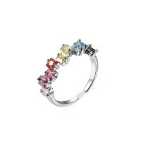 Bague Zircon cubique en laiton, avec zircon cubique, Plaqué de platine, Réglable & bijoux de mode & pour femme, multicolore, protéger l'environnement, sans nickel, plomb et cadmium, Diamètre intérieur:Environ 18mm, Vendu par PC