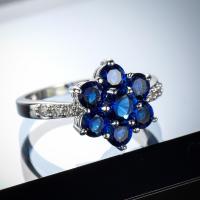 Circón cúbico anillo de latón, metal, con cúbica circonia, Flor, chapado en platina real, Joyería & diverso tamaño para la opción & para mujer & facetas, azul real, libre de níquel, plomo & cadmio, Vendido por UD