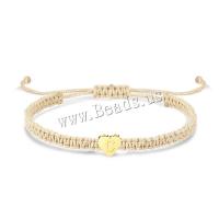 Pulseras de latón, metal, con Cordón de cera, Corazón, chapado, Joyería & diverso tamaño para la opción, dorado, libre de níquel, plomo & cadmio, longitud aproximado 7 Inch, Vendido por UD