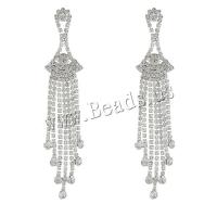 Iron Earring plated fashion jewelry & with rhinestone Sold By Pair