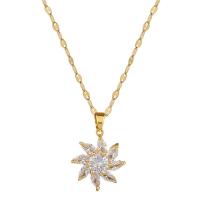 Acier titane parure de bijoux, avec laiton, fleur, Plaqué d'or, styles différents pour le choix & pavé de micro zircon & pour femme, Vendu par PC