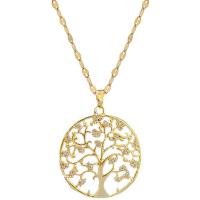 304 roestvrij staal Halsketting, met Messing, met 2inch extender keten, Tree of Life, gold plated, micro pave zirconia & voor vrouw & hol, Lengte Ca 15.7 inch, Verkocht door PC