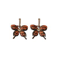 Pendientes de Perno de Aleación de Zinc, Mariposa, Joyería & para mujer & con diamantes de imitación, Negro, libre de níquel, plomo & cadmio, 41x30mm, Vendido por Par