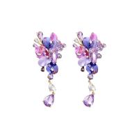 Zinklegering oorknoppen, Zinc Alloy, mode sieraden & voor vrouw & met strass, purper, nikkel, lood en cadmium vrij, 93x50mm, Verkocht door pair