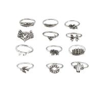 Sinc Alloy Ring Set, plátáilte, 12 phíosa & jewelry faisin & do bhean, dathanna níos mó le haghaidh rogha, Díolta De réir Socraigh