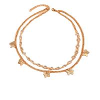 Colar de Multi camada da forma, liga de zinco, with cristal, with 5cm extender chain, cromado de cor dourada, Camada Dupla & joias de moda & para mulher, dourado, comprimento 40 cm, vendido por PC