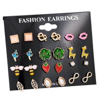 Lo zinco in lega Stud Earring, lega in zinco, with perla in plastica, placcato color oro, gioielli di moda & Micro spianare cubic zirconia & per la donna & smalto, colori misti, assenza di nichel,piombo&cadmio, 10-20mm, 12Pairspaio/borsa, Venduto da borsa