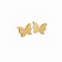 Roestvrij staal Stud Earrings, 304 roestvrij staal, Vlinder, mode sieraden & voor vrouw & frosted, gouden, 12x10mm, Verkocht door pair