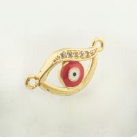 Connecteur Evil Eye, laiton, couleur de haute qualité d'or plaqué, DIY & pavé de micro zircon, protéger l'environnement, sans nickel, plomb et cadmium, 11x23x2mm, Trou:Environ 0.2mm, Environ 30PC/lot, Vendu par lot