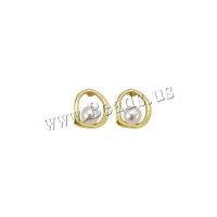 Pendientes de Perno de Aleación de Zinc, con Perlas plásticas, chapado en color dorado, Joyería & diferentes estilos para la opción & para mujer, libre de níquel, plomo & cadmio, 10mm, Vendido por UD