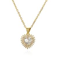 Cubic Zircon Micro Pave Brass Necklace with 5cm extender chain Heart plated fashion jewelry & micro pave cubic zirconia nickel lead & cadmium free Length 45 cm Sold By PC