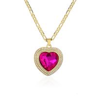 Cubic Zircon Micro Pave Brass Necklace with 5cm extender chain Heart plated fashion jewelry & micro pave cubic zirconia nickel lead & cadmium free Length 45 cm Sold By PC