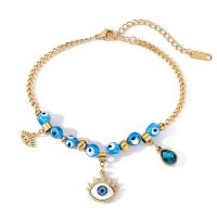 Mal pulsera ojo, Partículas de acero, con Cristal de murano, con 5cm extender cadena, chapado, Joyería & diferentes patrones para la opción, dorado, longitud 18 cm, Vendido por UD