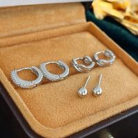 cobre Conjunto de brinco, 6 peças & joias de moda & micro pavimento em zircônia cúbica & para mulher, prateado, níquel, chumbo e cádmio livre, 11x11mm, vendido por Defina