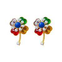 Zinklegering oorknoppen, Zinc Alloy, met Plastic Pearl & Acryl, mode sieraden & voor vrouw, multi-gekleurde, nikkel, lood en cadmium vrij, 48x34mm, Verkocht door pair