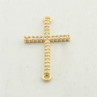 Mässing smycken Connector, Cross, högkvalitativ guldfärg pläterade, DIY & micro bana cubic zirconia, nickel, bly och kadmium gratis, 18x30x2mm, Hål:Ca 0.1mm, Ca 30PC/Lot, Säljs av Lot