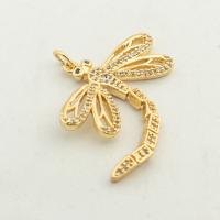 Kubni cirkonij Micro Pave Brass Privjesak, Mesing, Dragonfly, visokokvalitetan zlatna boja pozlatom, možete DIY & micro utrti kubni cirkonij, nikal, olovo i kadmij besplatno, 43x32x3mm, Rupa:Približno 0.3mm, Približno 30računala/Lot, Prodano By Lot