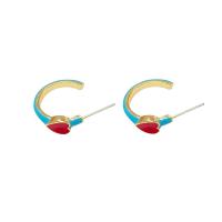 Boucle d'oreille dormeuse en alliage de zinc, coeur, Placage de couleur argentée, bijoux de mode & pour femme & émail, couleurs mélangées, protéger l'environnement, sans nickel, plomb et cadmium, 17mm, Vendu par paire