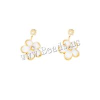 Pendientes de Gota en Latón, metal, con cúbica circonia & resina, Flor, chapado en color dorado, Joyería & para mujer, color mixto, libre de níquel, plomo & cadmio, 20x31mm, Vendido por UD