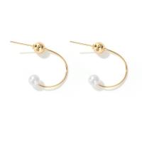 Pendientes de Perno de Aleación de Zinc, con Perlas plásticas, chapado en color dorado, Joyería & para mujer, libre de níquel, plomo & cadmio, 26x20mm, Vendido por Par