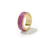 Bague en alliage de zinc, Placage de couleur d'or, bijoux de mode & pour femme & avec strass, rose, protéger l'environnement, sans nickel, plomb et cadmium, Vendu par PC