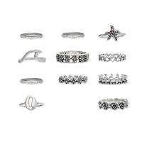 Sinc Alloy Ring Set, plátáilte, 11 phíosa & jewelry faisin & do bhean, dathanna níos mó le haghaidh rogha, Díolta De réir Socraigh