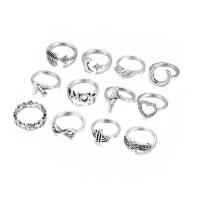 Zinklegering Ring Set, Zinc Alloy, silver plated, 12 stuks & mode sieraden & voor vrouw, zilver, 1.8cm/2cm, Verkocht door Stel