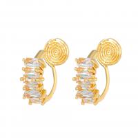 laiton Clip boucle d’oreille, Placage de couleur d'or, bijoux de mode & pavé de micro zircon & pour femme, protéger l'environnement, sans nickel, plomb et cadmium, 18mm, Vendu par paire