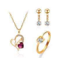 Zinklegering Sieraden Sets, Stud Oorbel & vinger ring & halsketting, Zinc Alloy, gold plated, drie stuks & mode sieraden & micro pave zirconia & voor vrouw, nikkel, lood en cadmium vrij, 15mm,20mm, Lengte Ca 18.9 inch, Verkocht door Stel