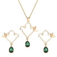 Zinklegering Sieraden Sets, Stud Oorbel & halsketting, Zinc Alloy, met Kristal, gold plated, 2 stuks & mode sieraden & voor vrouw, nikkel, lood en cadmium vrij, 30mm, Lengte Ca 18.9 inch, Verkocht door Stel