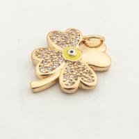 Evil Eye Hangers, Messing, Four Leaf Clover, hoge kwaliteit gold plated, DIY & micro pave zirconia, nikkel, lood en cadmium vrij, 23x16x3mm, Gat:Ca 0.3mm, Ca 30pC's/Lot, Verkocht door Lot