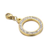 Key Chain, 304 rustfrit stål, Donut, med rhinestone, gylden, 20mm, Solgt af PC