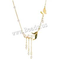 Zinklegering halskettingen, Zinc Alloy, met Plastic Pearl, met 5CM extender keten, gold plated, mode sieraden & verschillende stijlen voor de keuze & voor vrouw & glazuur, gemengde kleuren, nikkel, lood en cadmium vrij, Lengte Ca 36 cm, Verkocht door PC