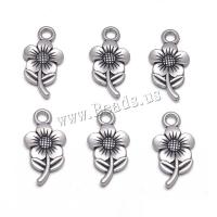 Pendentifs coeur en alliage de zinc, fleur, Plaqué de couleur d'argent, bijoux de mode & DIY, protéger l'environnement, sans nickel, plomb et cadmium, 10.50x20.50x2.30mm, 100PC/sac, Vendu par sac