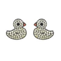 Ottone stallone orecchino, Anatra, placcato oro vero, gioielli di moda & Micro spianare cubic zirconia & per la donna, colori misti, assenza di nichel,piombo&cadmio, 15x14mm, Venduto da coppia